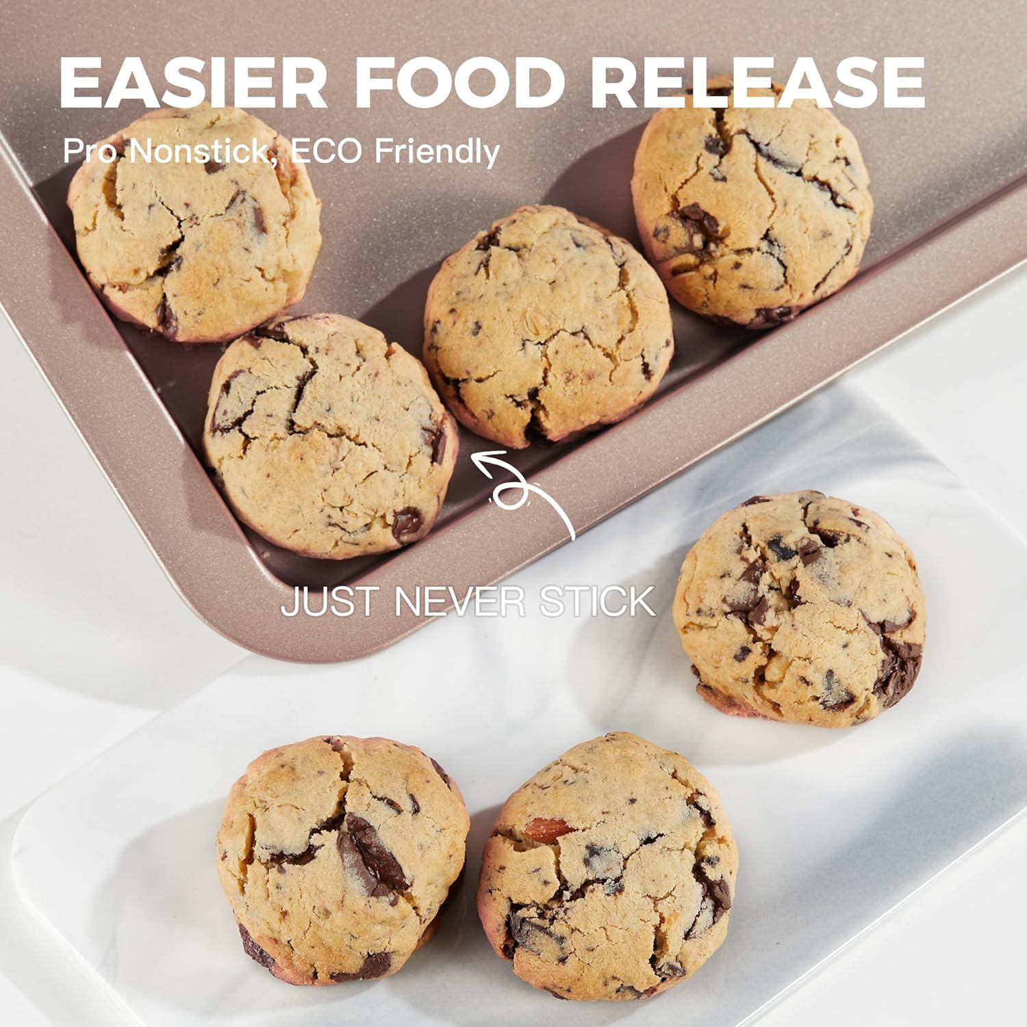 HONGBAKE Cookie Sheets, Baking Sheet Set, Nonstick Oven Pan with Wider Grips, 3 Pack Half/Jelly Roll/Quarter Baking Tray, Premium & Dishwasher Safe