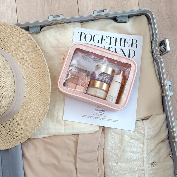 PACKISM TSA Approved Toiletry Bag - 2 Pack Upgrade Color-Edged Clear Makeup Bag, Clear Toiletry Bag For Traveling Fits Various Storage Needs, Pink (2 Sizes)