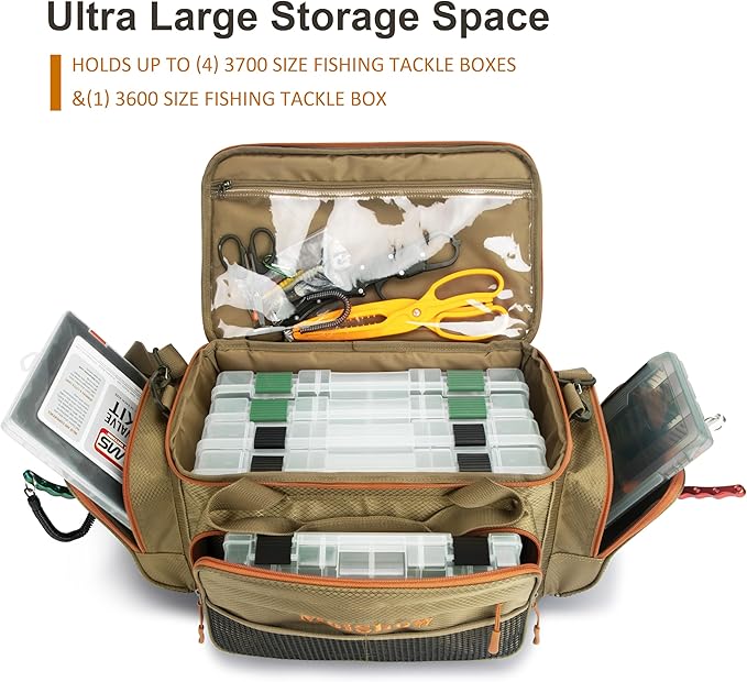 Fishing Tackle Box Bag - Fishing Bags for Saltwater or Freshwater (#Khaki) Fishing Tackle Bags - Padded Shoulder Strap - Tackle Bag for 3600 3700 Tackle Box