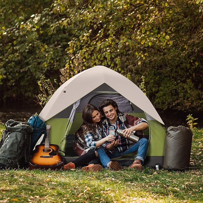 2/4-Person Family Dome Tent with Removable Rain-Fly, Easy Set Up Portable Camping Tent for Backpacking Hiking Backyard Outdoor, Green/Blue/2-person/4-person