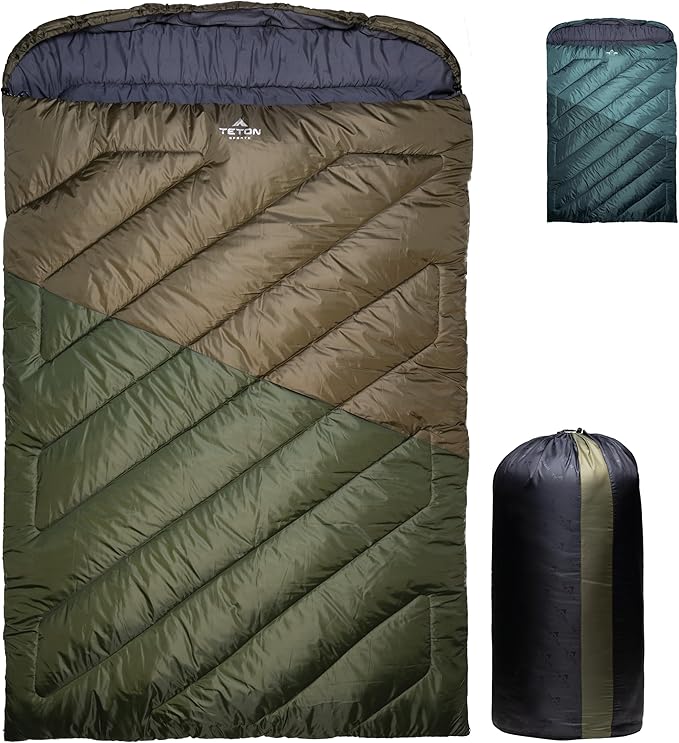 Teton Mammoth Queen Size Double Sleeping Bag- A Warm Bag The Whole Family can Enjoy – Great for Camping, Hunting and Base Camp. Compression Sack Included