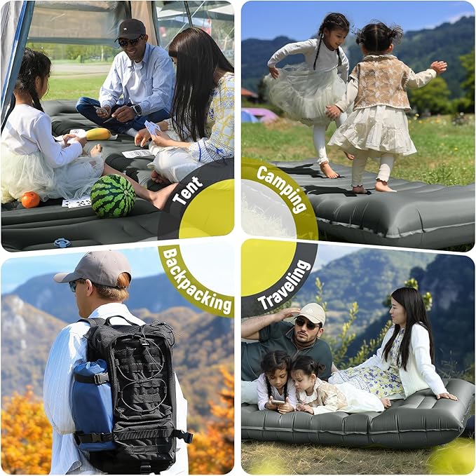 Inflatable Camping Sleeping Pad with Pillow, 5" Extra-Thick Ultralight Inflatable Sleeping Mat with Built-in Pump, Camping Air Mattress Compact for Backpacking Hiking Trap Traveling (Grey)