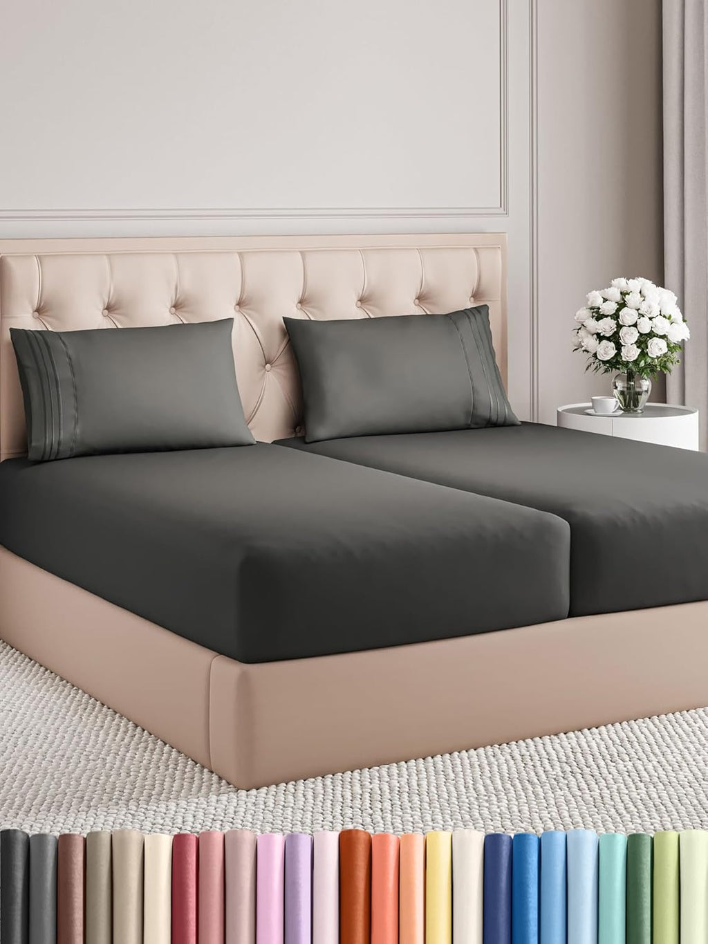 Split King Size 5 Piece Sheet Set - Comfy Breathable & Cooling Bed Sheets Set - Hotel Luxury Bedding for Women, Men, Kids, Teens, Boys & Girls - Deep Pockets, Soft, Wrinkle Free - Oeko-Tex - Charcoal