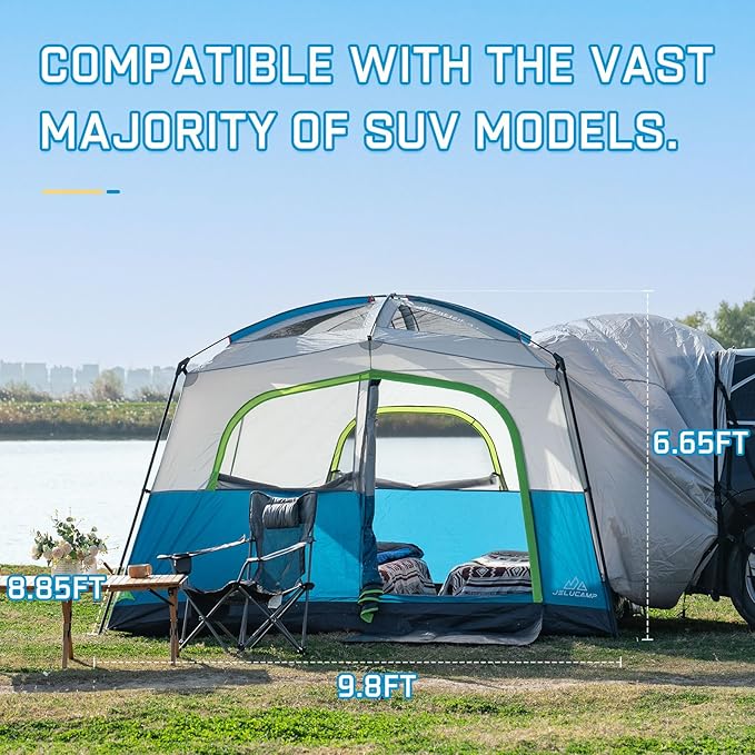 SUV Tents for Camping 6 Person Waterproof, Car Family Camping Tent with Tailgate Attachment for SUV, Jeep, Truck with Cap, Easy Setup Large Tent for Outdoor Camping