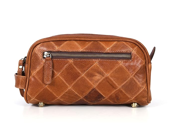 10" Premium Leather Toiletry Travel Pouch With Waterproof Lining | King-Size Handcrafted Vintage Dopp - Kit ~ Gift for Father's Day By Aaron Leather Goods (CM Tan)