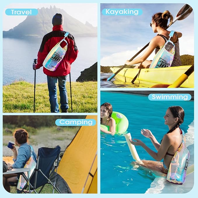 10L Dry Bag Iridescent TPU Waterproof Beach Bag for Kayaking Boating Swimming Rafting