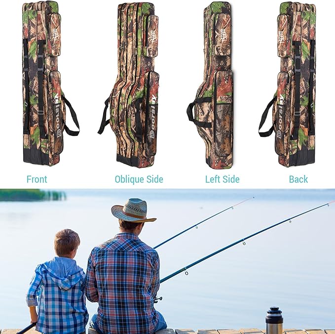 doorslay Portable Folding Fishing Tackle Storage Bags Oxford Fishing Rod Case Fishing Pole Bag Carry Organizer Outdoor Waterproof Fishing Bag