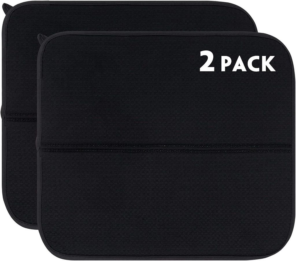 2 Pack Dish Drying Mat, Microfiber Dish Drainer Mat 16x18 inch Large Size Dish Drying Pad, Ultra Absorbent Dish Drying Mats for Kitchen Counter, Coffee, Rack