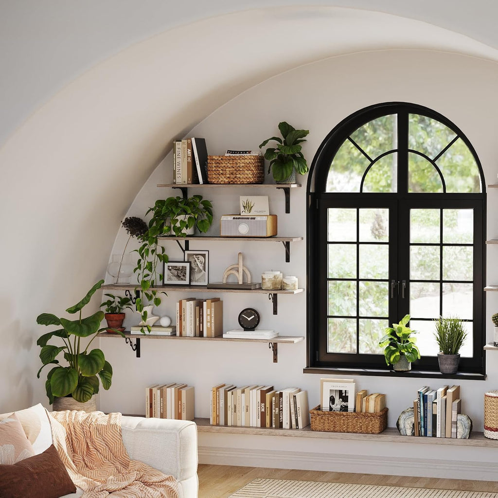 DINZI LVJ Long Wall Shelves, 39.4 Inch Large Floating Shelves Set of 2, Wide Display Shelf Wall Mounted with Brackets, Easy Hanging for Living Room, Toilet, Office, Bedroom, Greige