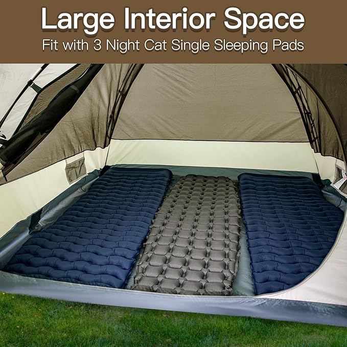 Night Cat Camping Tent 2 3 Persons with Porch Family Backpacking Tent Double Layers Waterproof Easy Clip Setup 7x6x4.3ft Porch Pole Not Inlcuded