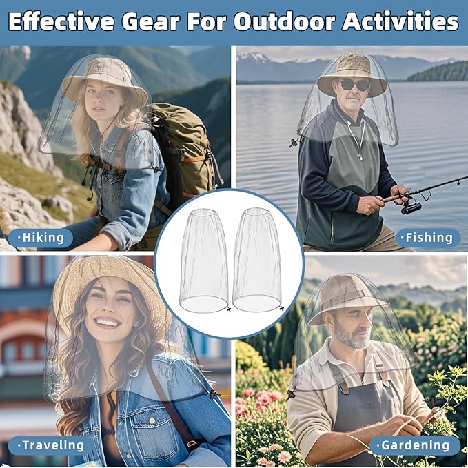 2 Pack Ultra Large Mosquito Net 42x25 Inches Mosquito Head Net Oversized Insect Netting Bug Fits Most Hats for Gardening Hiking Fishing Traveling(Light Gray)