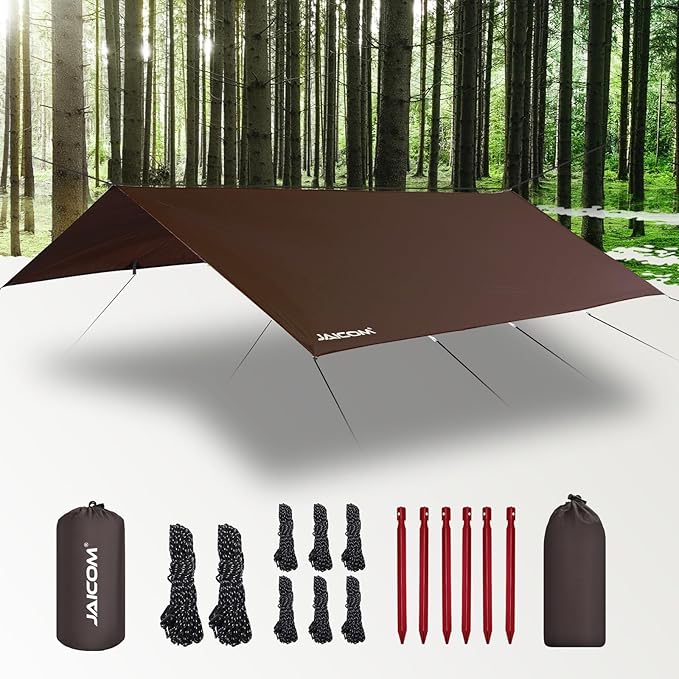Waterproof Camping Tarp - 10X13ft Hammock Rain Fly, Ultralight & Portable & UV Protection Backpacking Tarp, Multifunctional for Outdoor Adventure, Hiking, Tent, Hammock