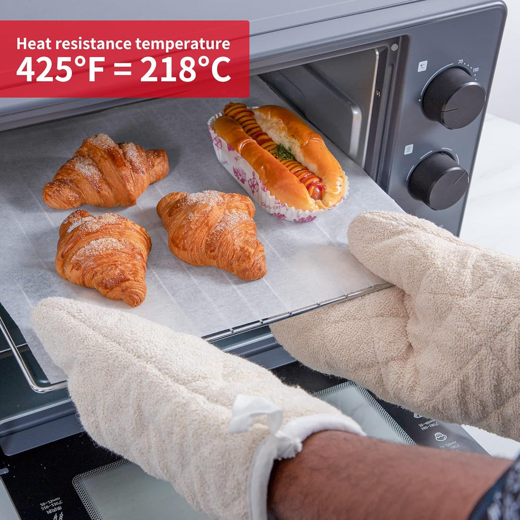 Terry Cloth Oven Mitts Heat Resistant to 482° F 15 Inch 100% Cotton Set of 2