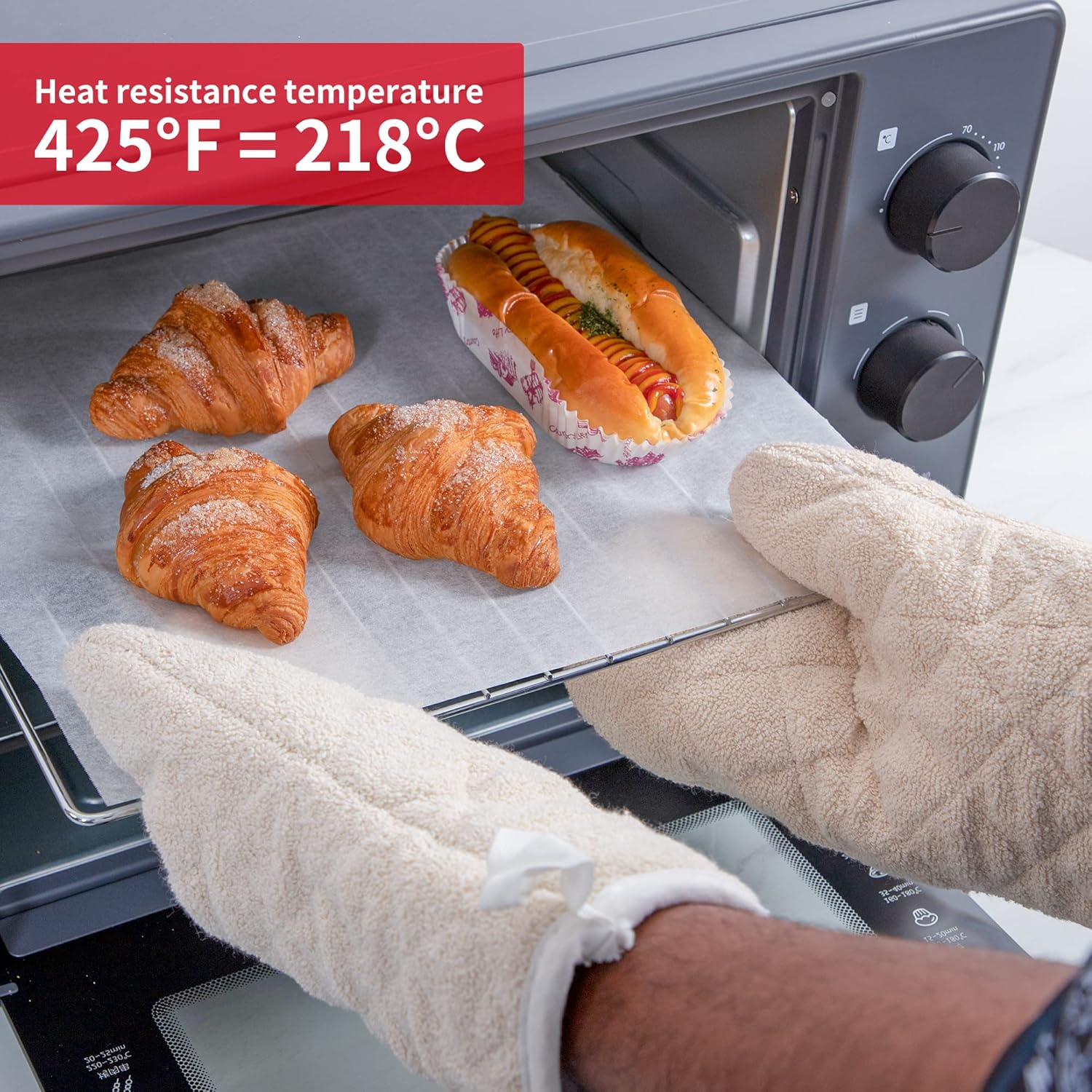 Terry Cloth Oven Mitts Heat Resistant to 482° F 15 Inch 100% Cotton Set of 2