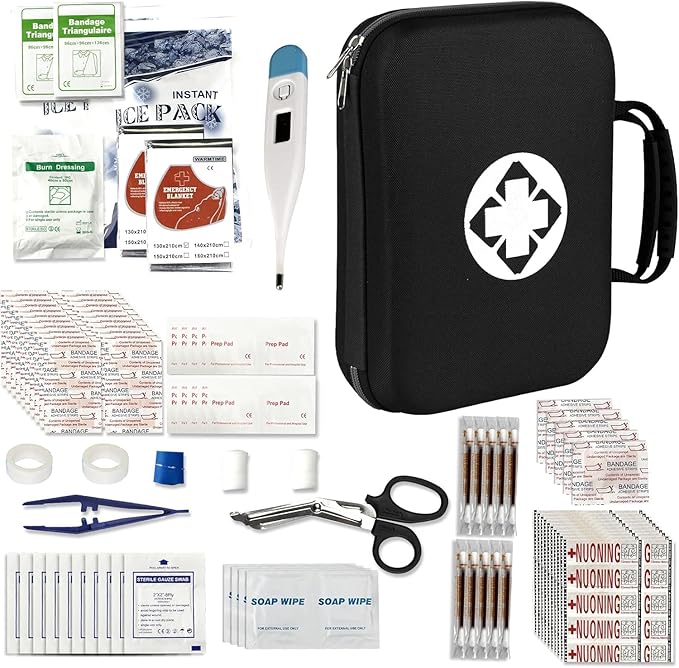 300PCS Home First Aid Kit for Hiking Car Travel Emergency Kit First Aid Bag Outdoor Backpacking Gear for Disaster Preparedness Black Monoki