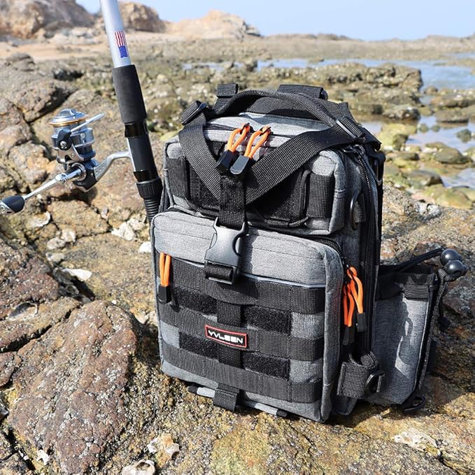 YVLEEN Fishing Tackle Backpack Storage Bag, Water-Resistant Fishing Backpack with Rod Holder, Gift for Men