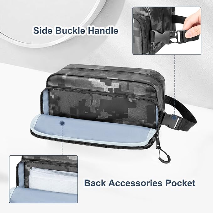 Toiletry Travel Bag for Men Tactical Hygiene Bag, Shaving Kit Toiletries Organizer Dopp Kit with Large Capacity, Black Digital(Empty Bag Only)