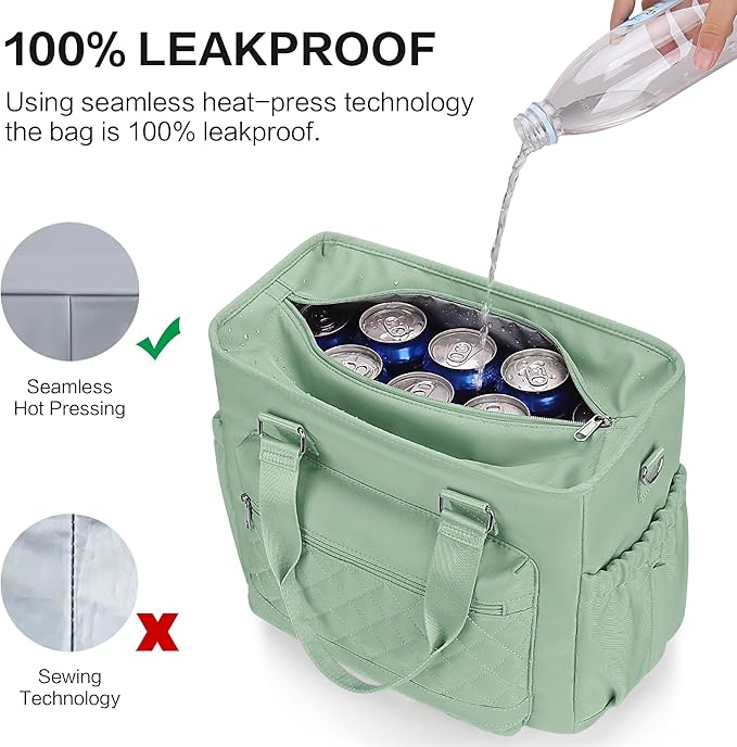 16L Lunch Bag for Women, Large Lunch Box Women for Work, Lunch Tote Bag for Adults, Green