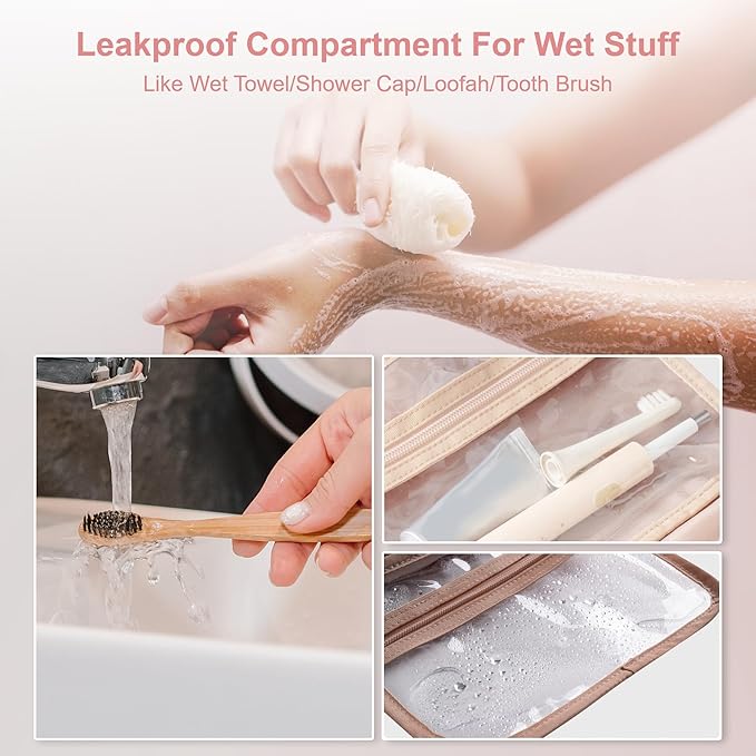 Everfun Hanging Travel Toiletry Bag for Women Traveling With Leakproof Compartment Makeup Cosmetic Organizer Dopp Kit Travel Accessories Essentials Must Have