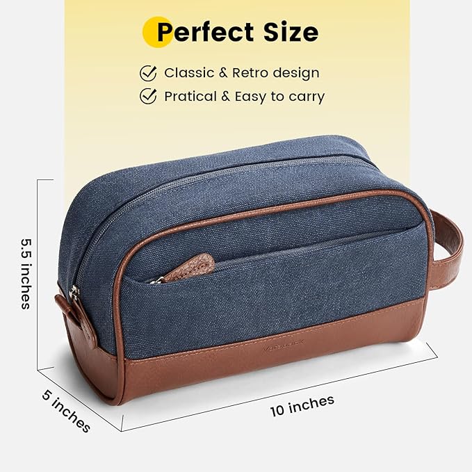Vorspack Travel Toiletry Bag - Canvas Toiletry Bag for Men Water Resistant Skincare Bag Dopp Kit for Bathroom Toiletries Accessories Gifts - Navy Blue