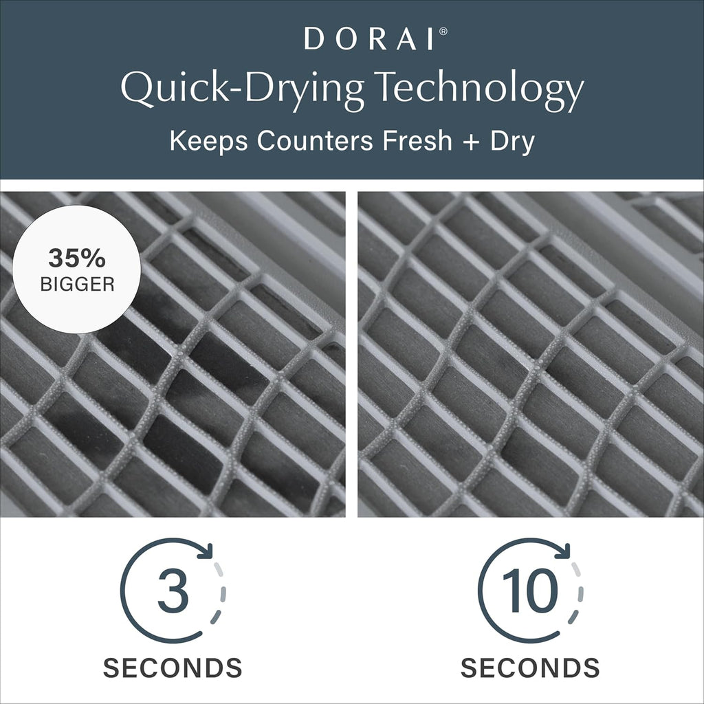 Dorai Home Collapsible Dish Drying Rack and Stone Dish Pad – Large Foldable Drying Rack with Instant - Dry Stone Mat –Space-Saving Drainer Rack for Kitchen Counter - 24.6" x 16.5", Slate