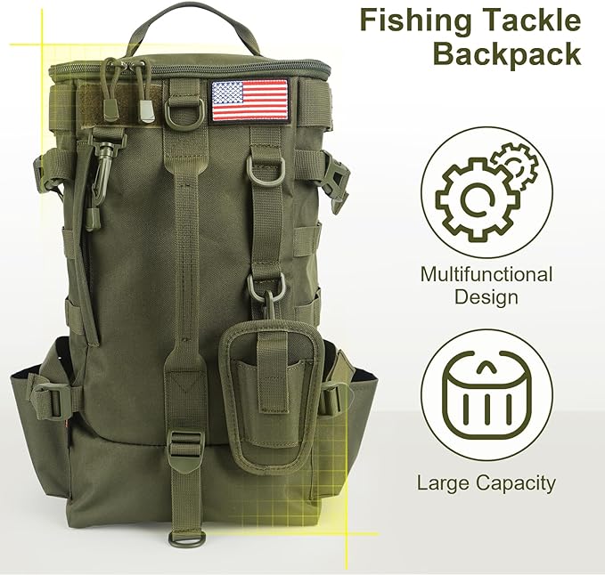 Fishing Backpack Tackle Bag, Fishing Backpack with Rod Holders Large Storage Fishing Tackle Box Backpack, Fishing Rod Bag for Carrying Fishing Gear and Equipment, Fishing Gifts for Men, RBG02