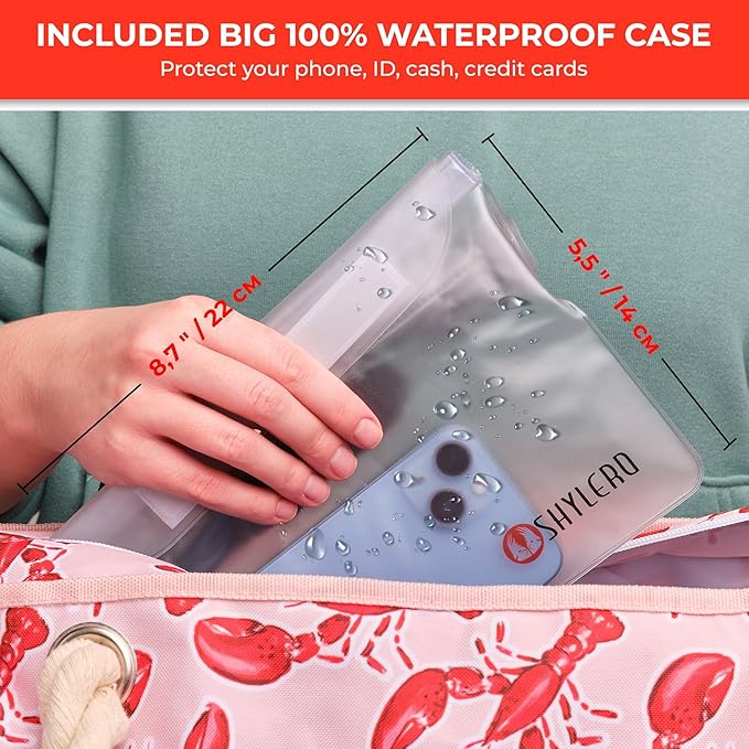 SHYLERO Beach Bag and Pool Bag. Has Airtight Pouch, Ton of Pockets. Beach Tote is Zippered, Water Resistant. Family Size