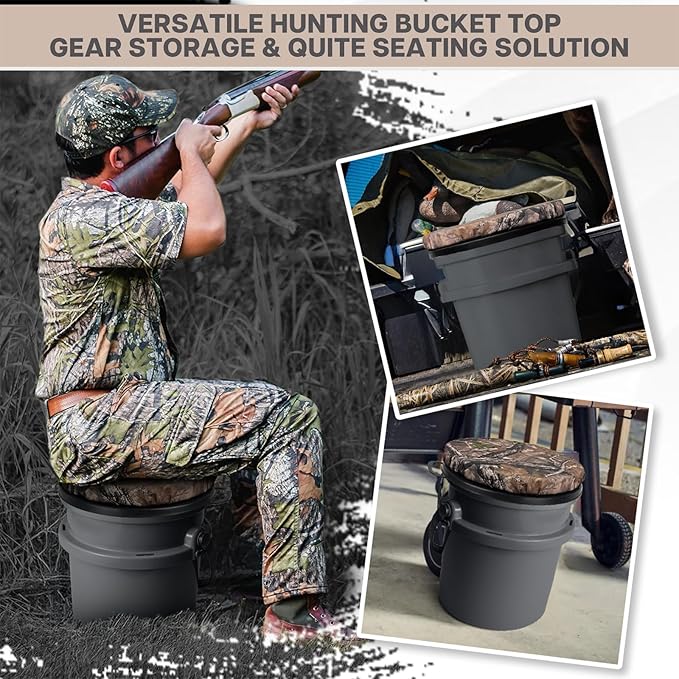 5 Gallon Bucket Seat for Yeti Bucket Only, Swivel Bucket Lid with Padded Top for Cozy Sitting, Bucket Seat Cushion for Outdoor Fishing,Hunting,Gardening, Baseball Training, Camo Leaves