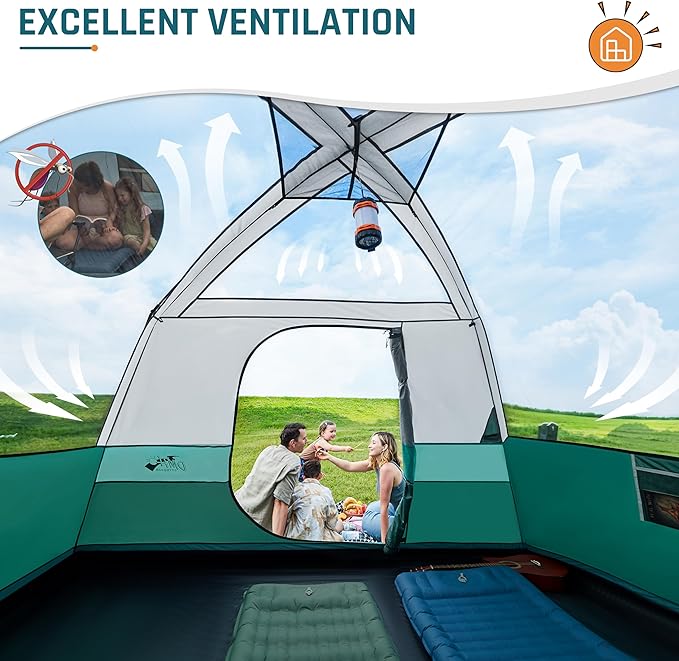 Tents for Camping 6/8/10/11 Person Large Camping Tent with Porch Big Tent with Rainfly & Reflective Windproof Rope Portable with Carry Bag for Family Camping & Hiking