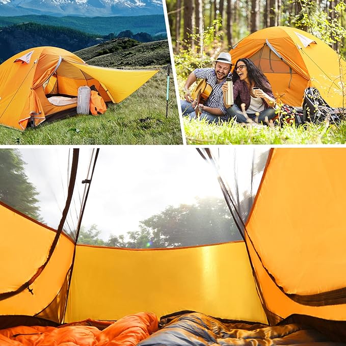 Bessport Camping Tent 1/2 Person Tent Waterproof Two Doors Backpacking Tent Easy Setup Lightweight for Outdoor, Hiking Mountaineering Travel