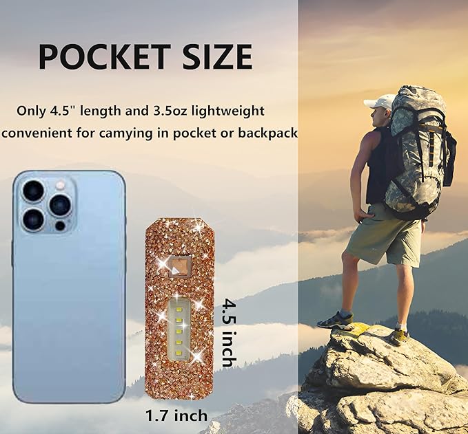 Pink Flashlight for Girls Rechargeable Flashlights Bling Diamond Rhinestone Camping Small Flashlight Camping Essentials for Woman