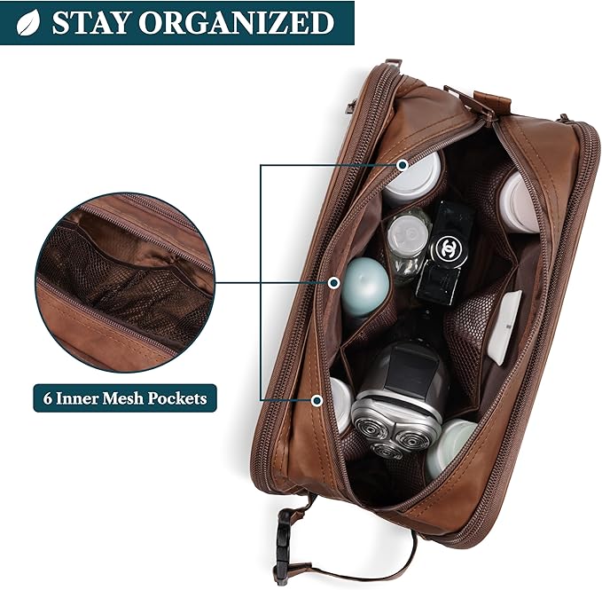 PAVILIA Toiletry Bag for Men, Travel Toiletries Bag | Water-resistant Dopp Kit, PU Leather Shaving Pouch Organizer for Accessories, Cosmetic, Hygiene, Grooming Essentials (Black)