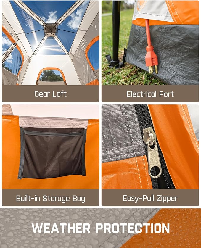 FanttikOutdoor Camping Tent 4/6/8/10 Person Instant Cabin Tent Setup in 60 Seconds with Rainfly & Windproof Portable with Carry Bag for Family Camping & Hiking