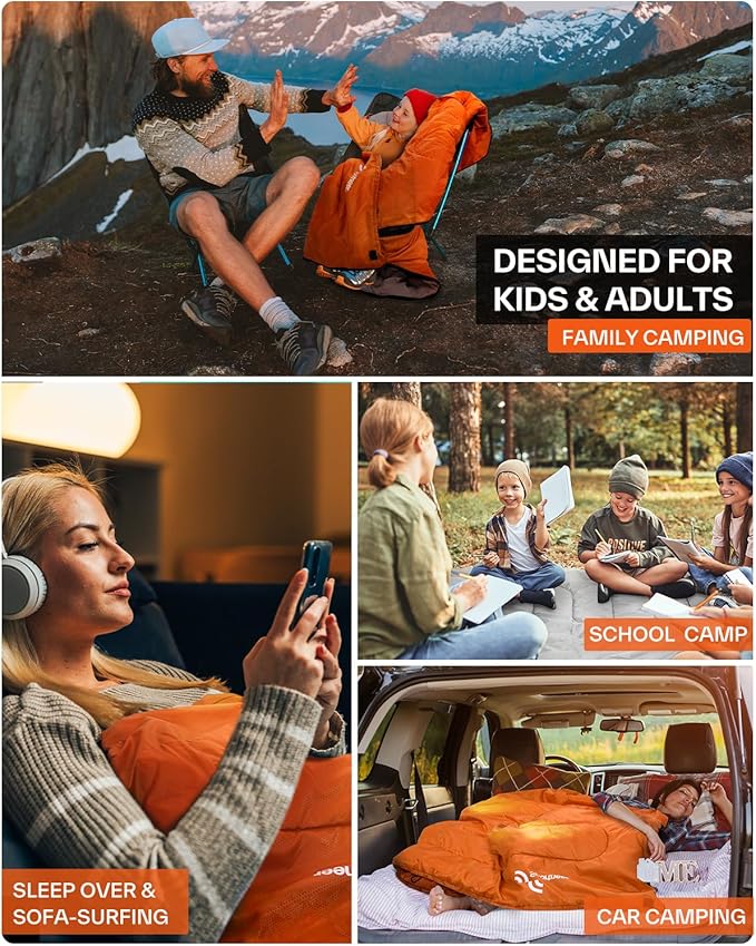 Sportneer Sleeping Bags for Adults, Warm & Cold Weather Sleeping Bag for Adults Kids Boys Girls - Lightweight Compact Camping Gear Equipment, Traveling, Backpacking, Hiking