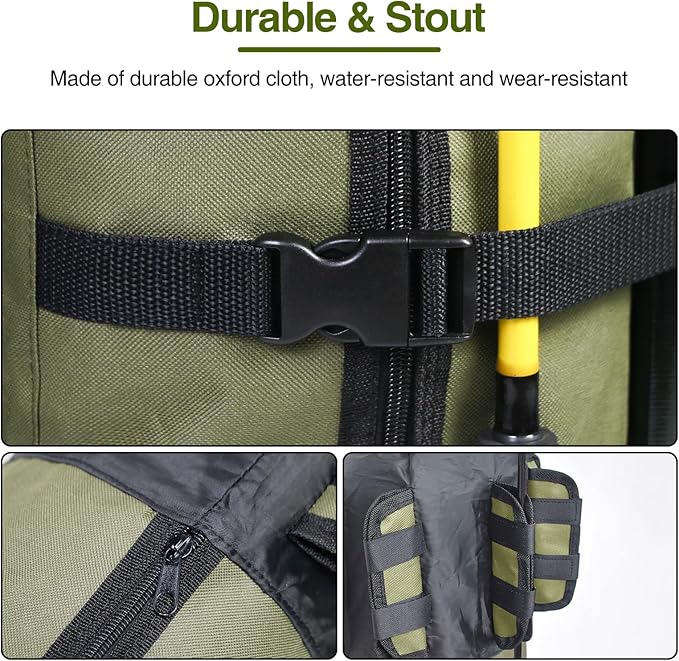 DONQL Fishing Rod Bags - Outdoor Pole Holders, Multifunction Camping Portable Canvas Backpack Case - Fish Rod Storage Bag Holding 5 Poles & Tackles (Dark Green)