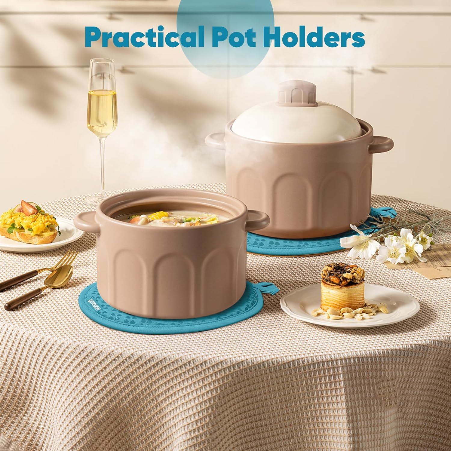 Oven Mitts and Pot Holders 4 Sets, Heat Resistant 500 ℉ Oven Mitt and Pot Holder,Oven Glove&Potholders with Non-Slip Silicone Surface,Kitchen Essentials for Cooking/Baking/BBQ-Lake Blue