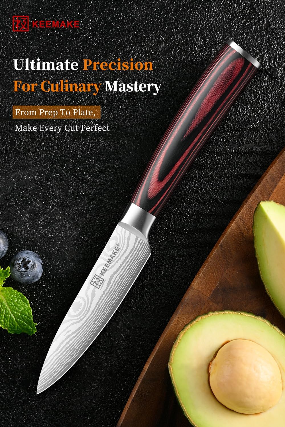 KEEMAKE 3.5 Inch Paring Knife - Ultra Sharp Fruit Knife High Carbon Stainless Steel Small Kitchen Knives for Peeling Slicing with Ergonomic Handle with Elegant Gift Box