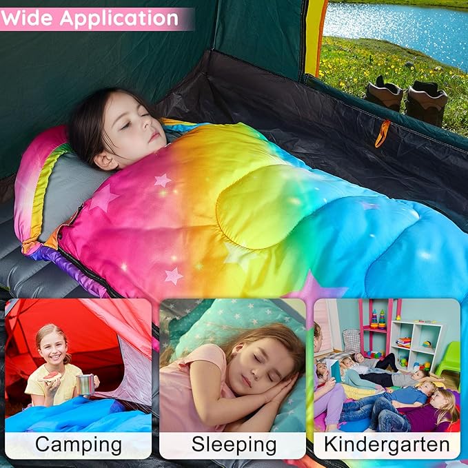 FIOBEE Kids Sleeping Bag for Girls Boys 3 Season Warm & Cool Weather Youth Camping Sleeping Bags with Backpacking Bag Waterproof for Traveling Hiking Indoor Outdoor Camping Essentials