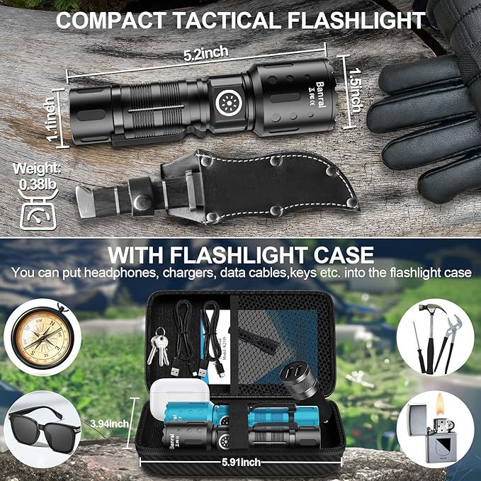 Flashlights High Lumens Rechargeable, 20000 Lumens Super Bright 1500 Meters Long Range Small Powerful Flashlight, 6 Modes LED Tactical Pocket Waterproof Flash Light for Camping (2, Black/Turquoise)