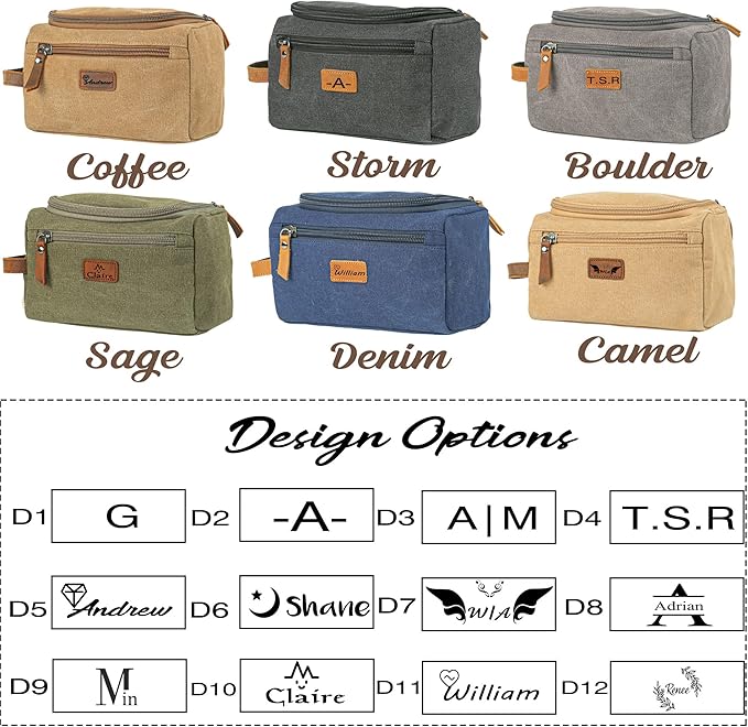 HiPeep Personalized Mens Travel Toiletry Bag Canvas Cosmetic Case Makeup Organizer Shower Toiletries Shaving Bag Hanging Dopp Kit Husband Boyfriend Gifts (Canvas)