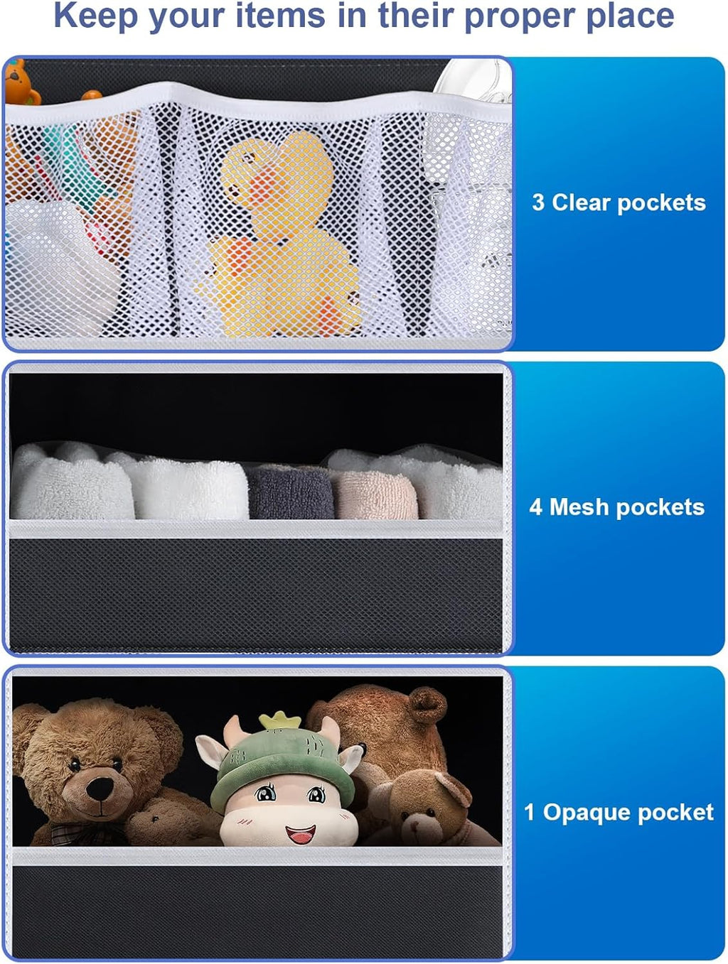 2 Pack Over The Door Organizer, Hanging Storage Organization with Large Capacity Pockets, Swing-Proof Behind Door Storage Shelf for Kicthen Bedroom Nursery Kids Toys Shoes,Black