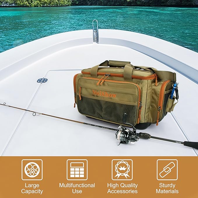 Fishing Tackle Box Bag - Fishing Bags for Saltwater or Freshwater (#Khaki) Fishing Tackle Bags - Padded Shoulder Strap - Tackle Bag for 3600 3700 Tackle Box