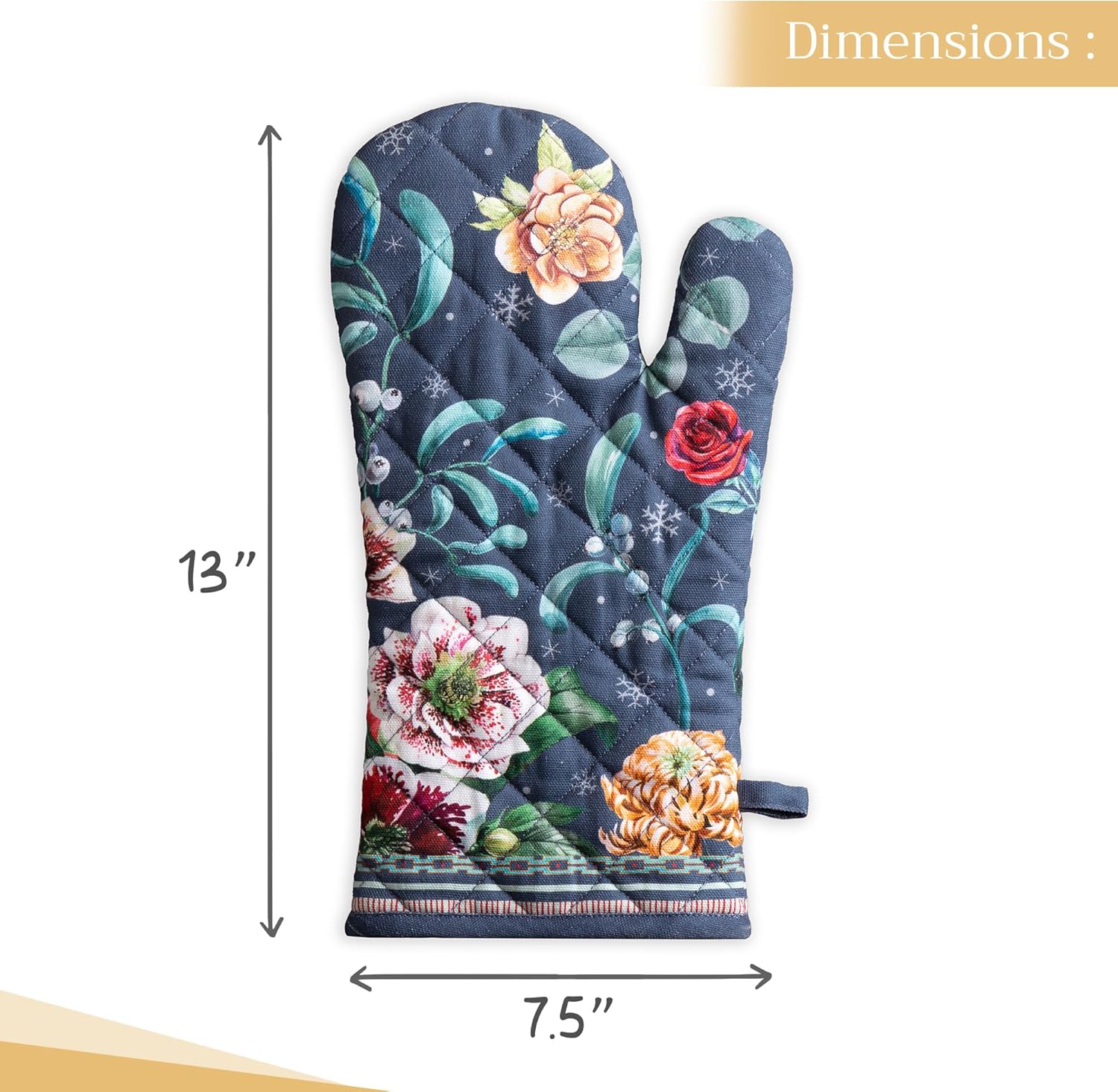 Maison d' Hermine Oven Gloves 100% Cotton Oven Mitt 7" x 13" with Loop Heat Resistant, BBQ, Cooking Gloves, Baking, Grilling, Kitchen, Handling Hot Pans (Pack of 1, Christmas Joy)