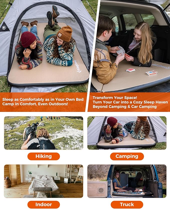 KingCamp Backpacking Sleeping Pad, Extra Wide Ultralight Inflatable Sleeping Mat for Camping Portable Noise-Free Air Mattress for Hiking, Tent, Cot & Car Travel
