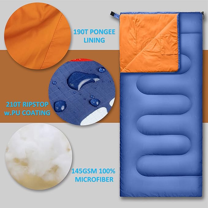 3 Season Ultralight Backpacking Sleeping Bag | Cool/Warm Weather Lightweight Camping Sleeping Bags for Adult | Compact Hiking Sleeping Bags with Compression Sack in Rectangular - 75 X 33 in