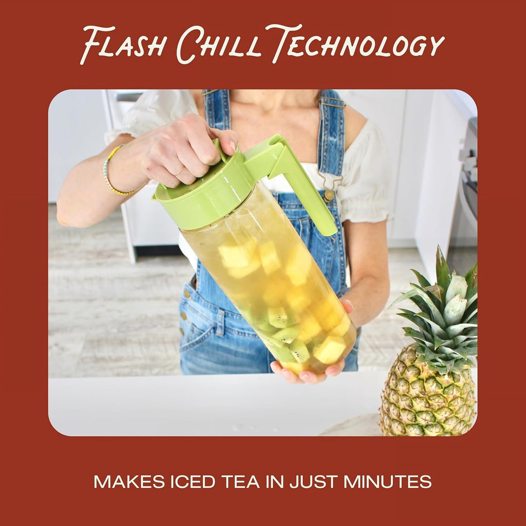 Takeya Flash Chill Iced Tea Maker - Airtight & Durable Iced Tea Maker Jug with Silicone Carry Handle - Leak-Proof & Lightweight Tea Infuser with Patented Flash Chill Technology - 2 Quart, Avocado