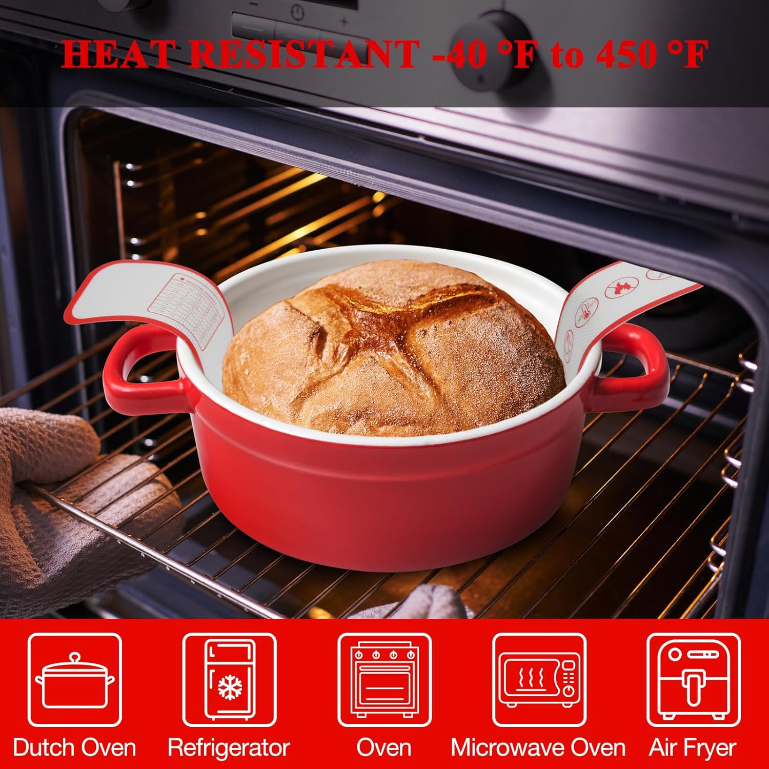 Silicone Bread Sling Dutch Oven Liners Sourdough Bread Baking Supplies Baking Mat With Extra Long Handles for Transfer Dough Pastry Pizza Non-Stick Reusable Heat Resistant 8.3 Inch 2 Pack