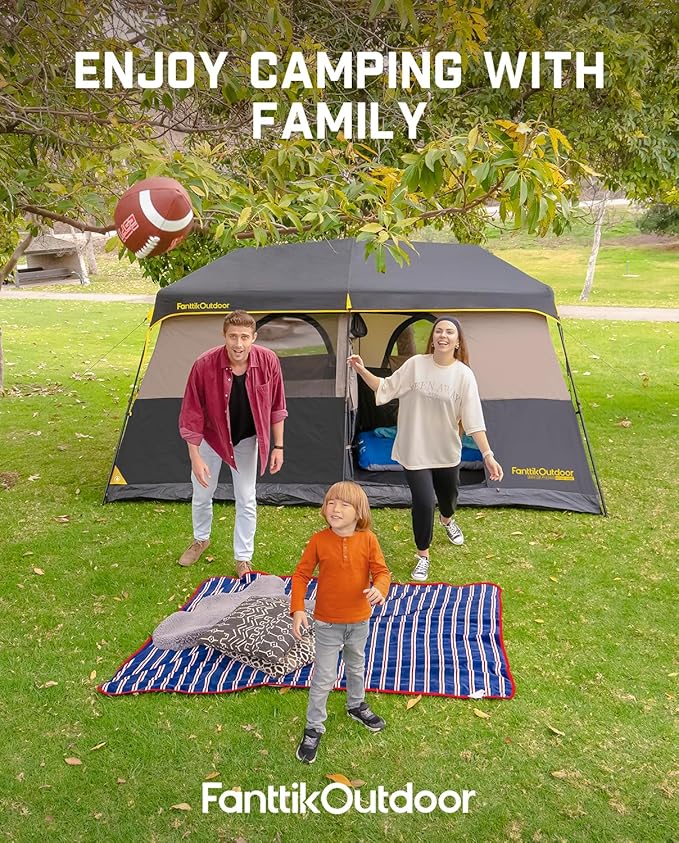 FanttikOutdoor Instant Cabin Tent 6/8/10/12 Person Camping Tent Setup in 60 Seconds with Rainfly & Windproof Portable with Carry Bag for Family Camping & Hiking, Upgraded Ventilation, Khaki