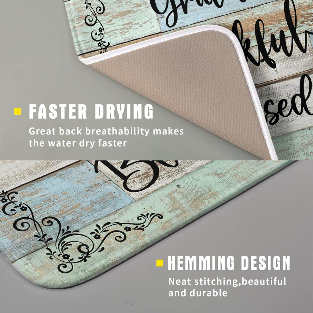 Rustic Wood Dish Drying Mat 16x18 Inch Grateful Thankful Blessed Kitchen Drainer Mats Absorbent Microfiber Rack Holder Countertop Pad