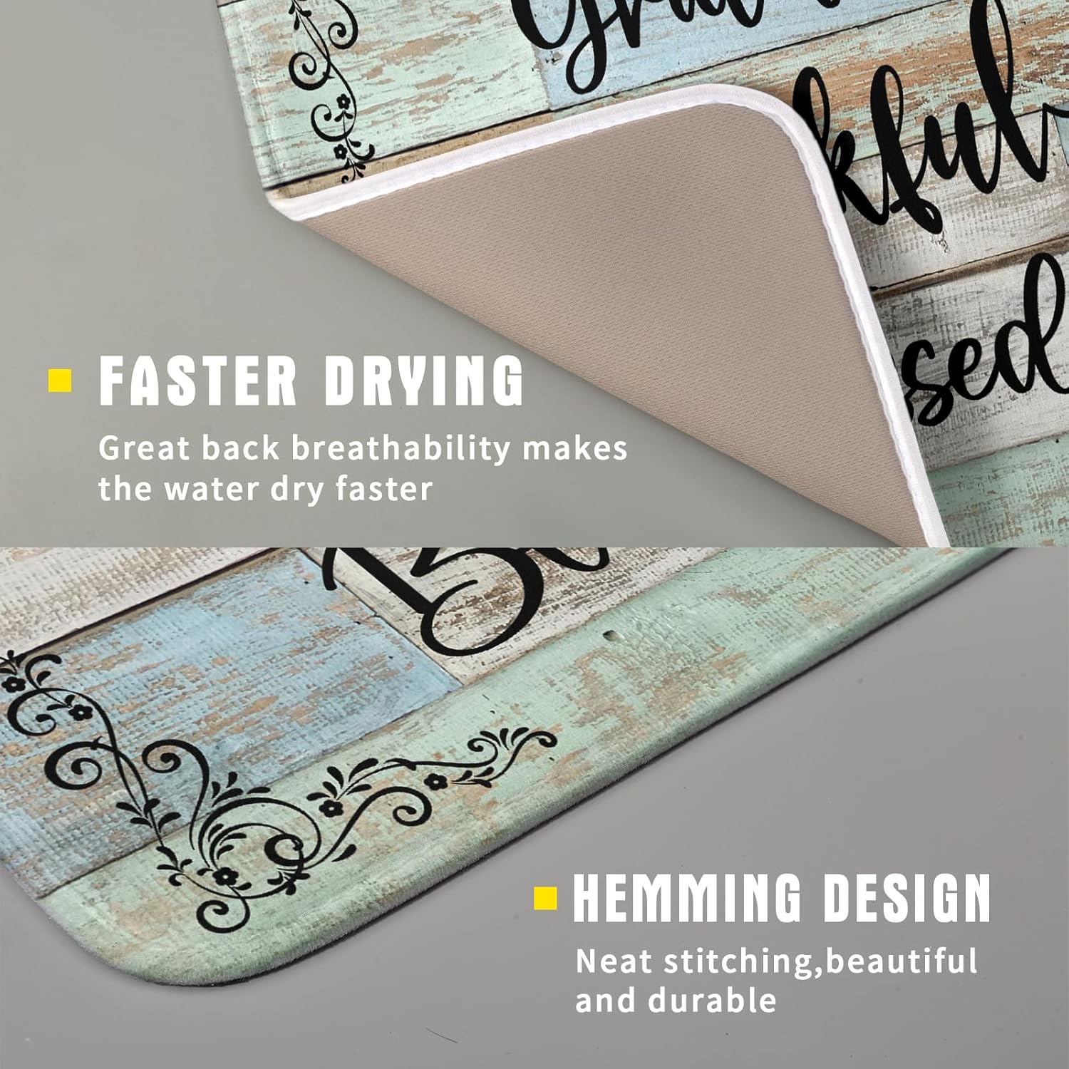 Rustic Wood Dish Drying Mat 16x18 Inch Grateful Thankful Blessed Kitchen Drainer Mats Absorbent Microfiber Rack Holder Countertop Pad